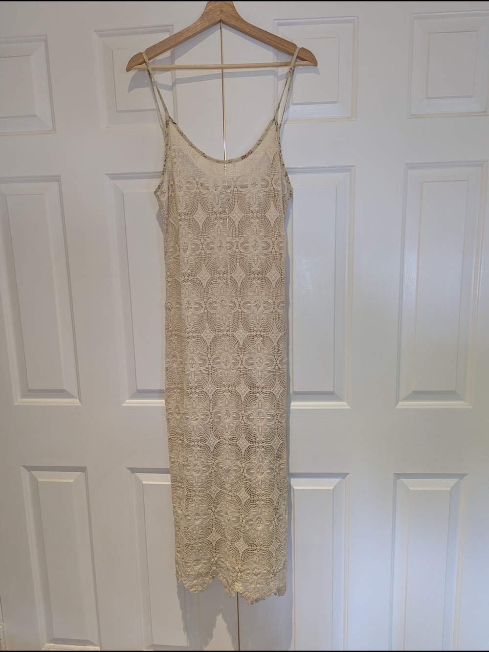 American Vintage Cream Crochet Lace Tank Midi Dress Beach Coverup Festival S/M